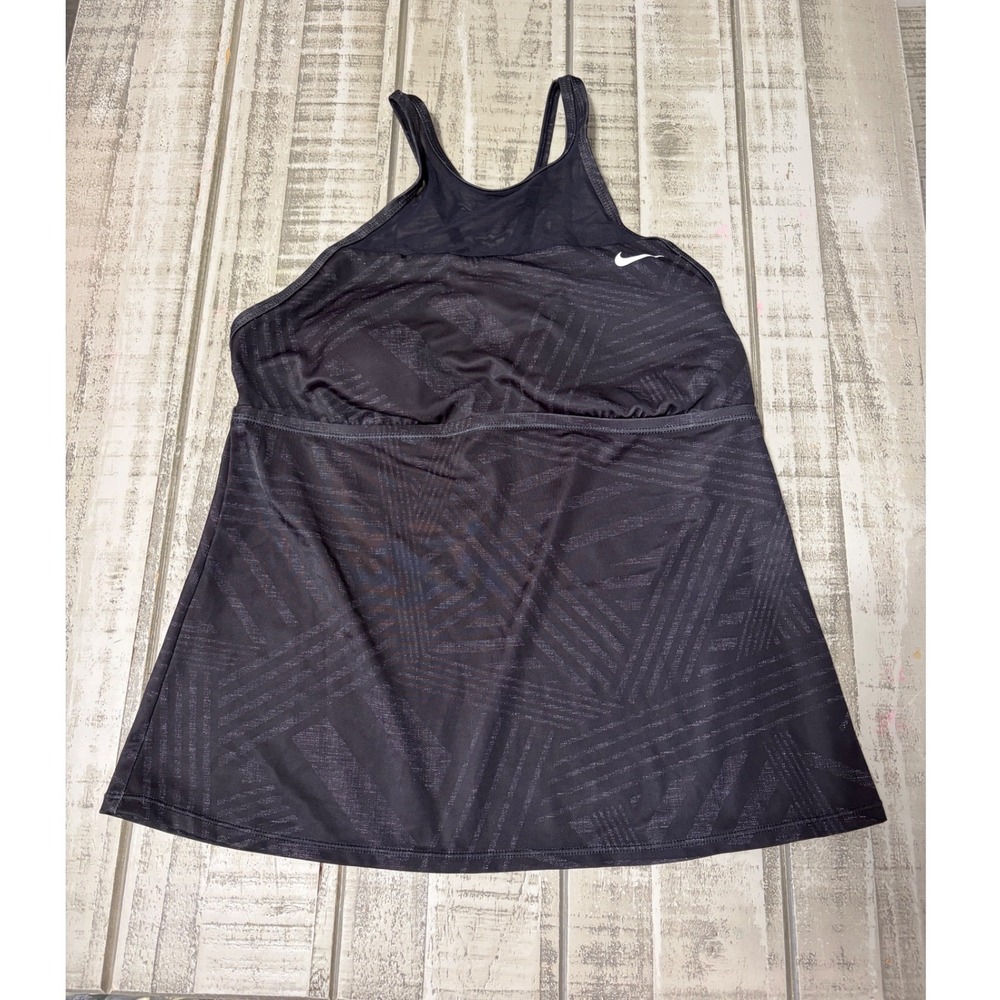 Nike Women's Black Athletic Tank Top Dress Geometric Print Built in Bra Size L